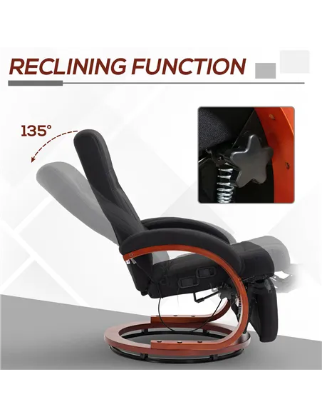 HOMCOM 135° Manual Reclining Swivel Chair, with Footrest - Black