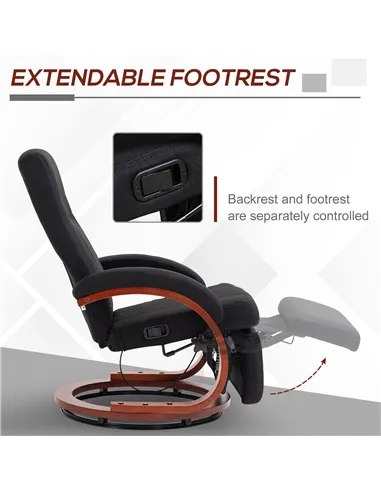 HOMCOM 135° Manual Reclining Swivel Chair, with Footrest - Black