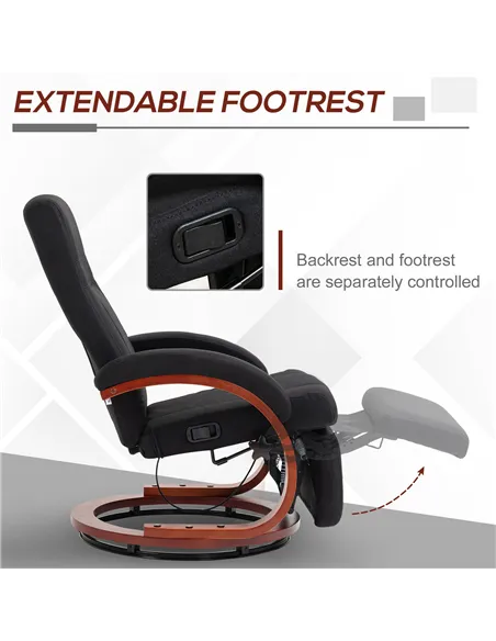 HOMCOM 135° Manual Reclining Swivel Chair, with Footrest - Black