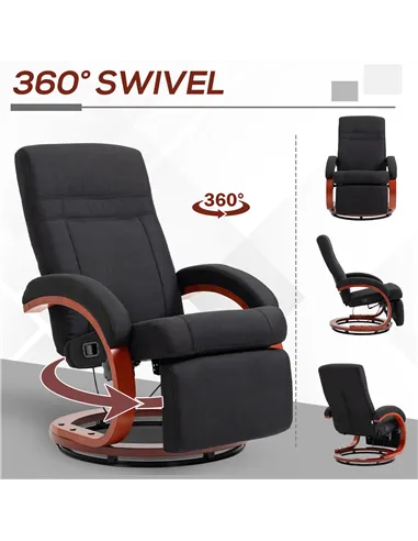 HOMCOM 135° Manual Reclining Swivel Chair, with Footrest - Black