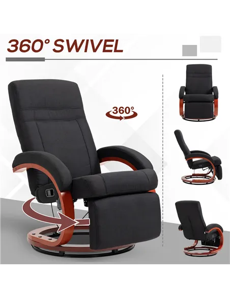 HOMCOM 135° Manual Reclining Swivel Chair, with Footrest - Black