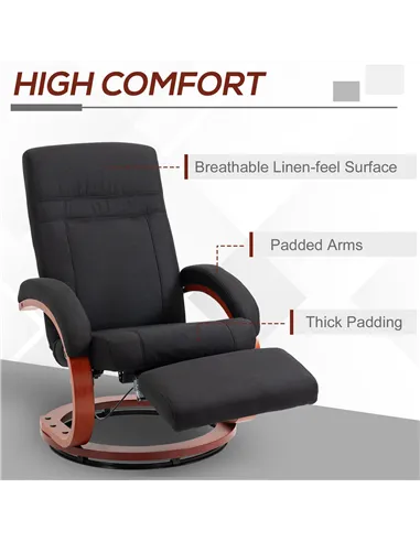 HOMCOM 135° Manual Reclining Swivel Chair, with Footrest - Black