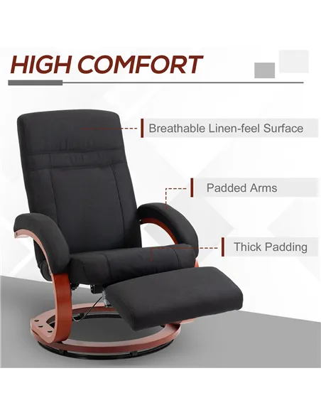 HOMCOM 135° Manual Reclining Swivel Chair, with Footrest - Black