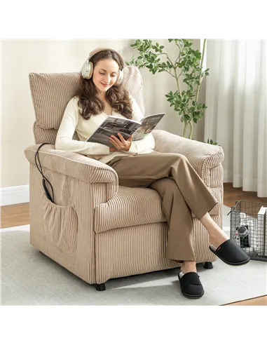 HOMCOM Corduroy Electric Massage Recliner - Brown