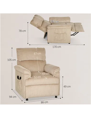 HOMCOM Corduroy Electric Massage Recliner - Brown