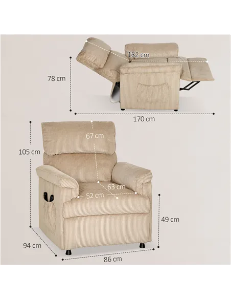 HOMCOM Corduroy Electric Massage Recliner - Brown