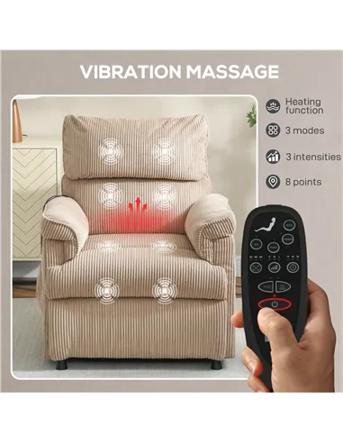HOMCOM Corduroy Electric Massage Recliner - Brown
