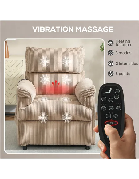 HOMCOM Corduroy Electric Massage Recliner - Brown