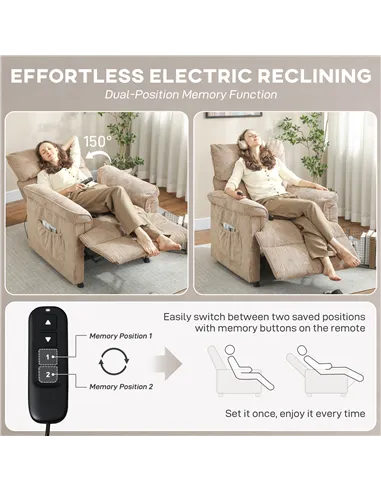 HOMCOM Corduroy Electric Massage Recliner - Brown