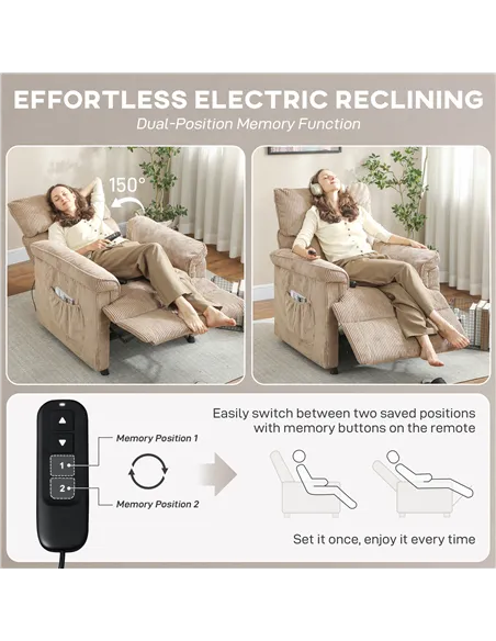 HOMCOM Corduroy Electric Massage Recliner - Brown