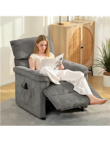 HOMCOM Corduroy Electric Massage Recliner - Grey