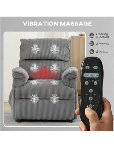 HOMCOM Corduroy Electric Massage Recliner - Grey