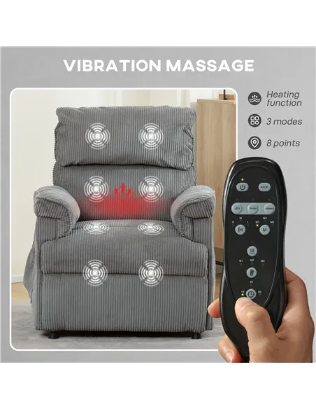 HOMCOM Corduroy Electric Massage Recliner - Grey