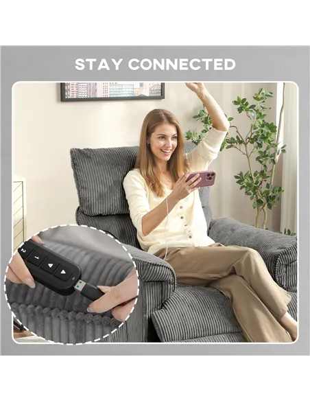 HOMCOM Corduroy Electric Massage Recliner - Grey