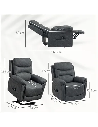 HOMCOM Power Lift Recliner Chair with Vibration Massage, Heat, USB - Grey