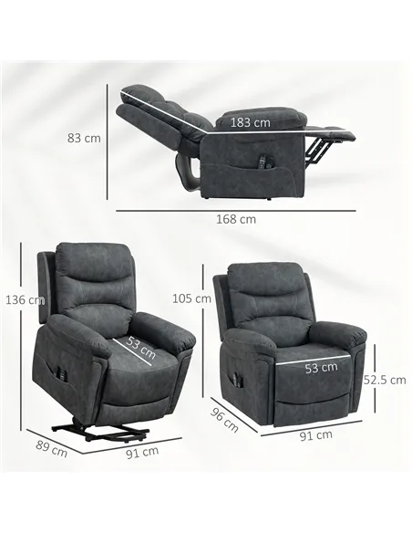 HOMCOM Power Lift Recliner Chair with Vibration Massage, Heat, USB - Grey
