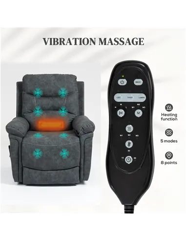 HOMCOM Power Lift Recliner Chair with Vibration Massage, Heat, USB - Grey