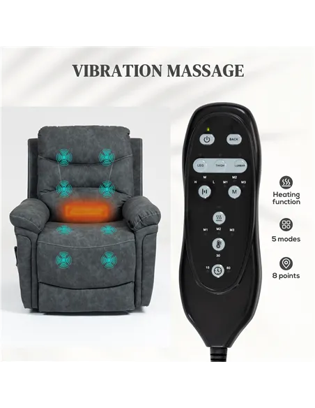 HOMCOM Power Lift Recliner Chair with Vibration Massage, Heat, USB - Grey