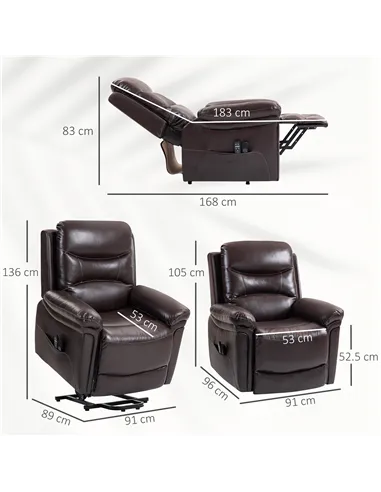 HOMCOM Power Lift Recliner Chair with Vibration Massage, Heat, USB - Brown