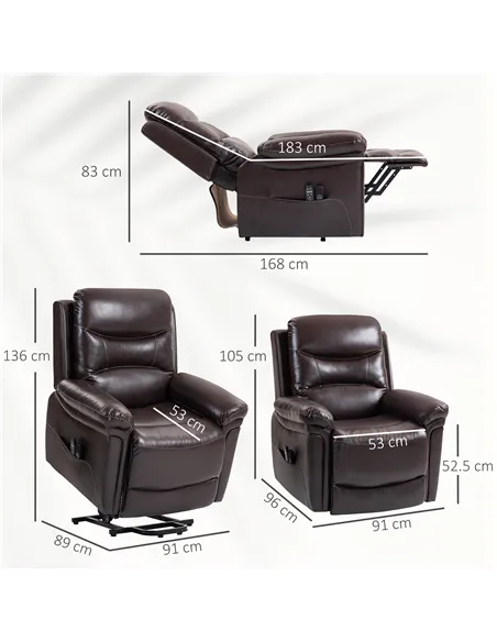 HOMCOM Power Lift Recliner Chair with Vibration Massage, Heat, USB - Brown