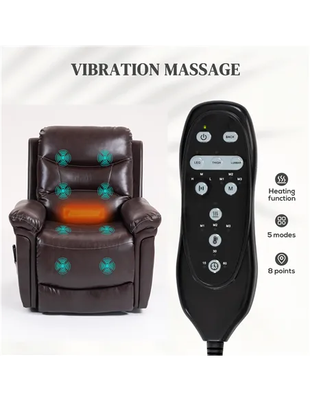 HOMCOM Power Lift Recliner Chair with Vibration Massage, Heat, USB - Brown