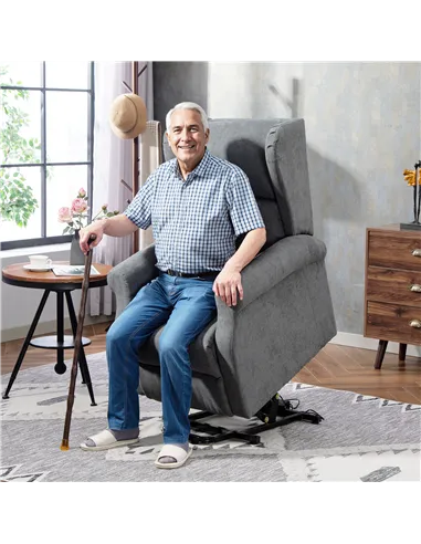 HOMCOM Power Lift Recliner Armchair, Electric Lift Chair for Elderly, Fabric Riser and Reclining Chair with Remote Control, Side