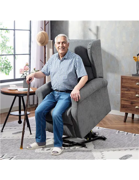 HOMCOM Power Lift Recliner Armchair, Electric Lift Chair for Elderly, Fabric Riser and Reclining Chair with Remote Control, Side