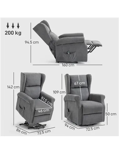 HOMCOM Power Lift Recliner Armchair, Electric Lift Chair for Elderly, Fabric Riser and Reclining Chair with Remote Control, Side