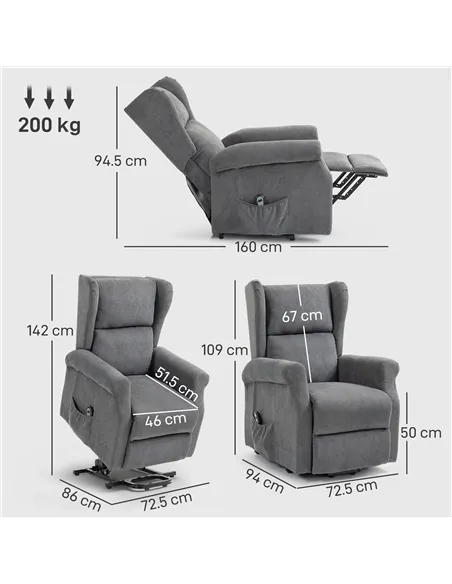 HOMCOM Power Lift Recliner Armchair, Electric Lift Chair for Elderly, Fabric Riser and Reclining Chair with Remote Control, Side
