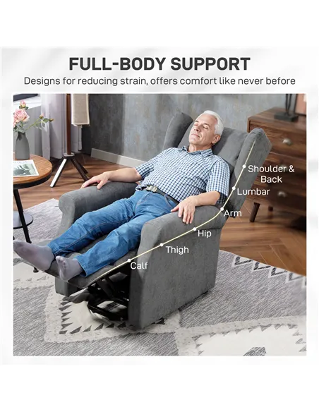HOMCOM Power Lift Recliner Armchair, Electric Lift Chair for Elderly, Fabric Riser and Reclining Chair with Remote Control, Side