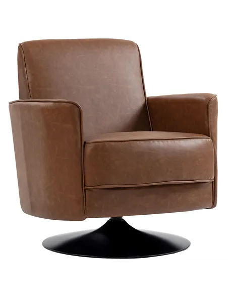 HOMCOM Upholstered Swivel Accent Chair with Thick Padding, Brown