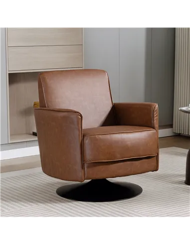 HOMCOM Upholstered Swivel Accent Chair with Thick Padding, Brown