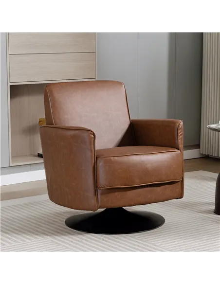 HOMCOM Upholstered Swivel Accent Chair with Thick Padding, Brown