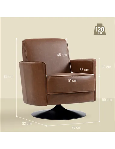 HOMCOM Upholstered Swivel Accent Chair with Thick Padding, Brown