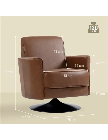 HOMCOM Upholstered Swivel Accent Chair with Thick Padding, Brown