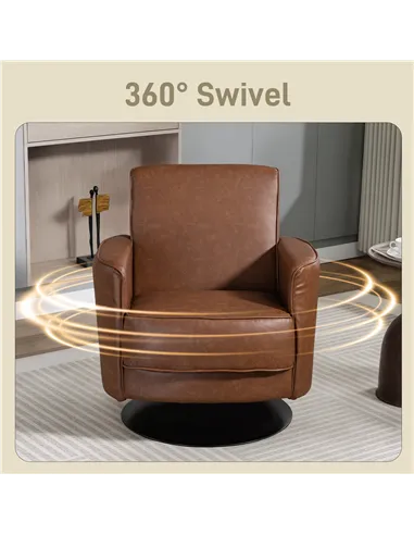 HOMCOM Upholstered Swivel Accent Chair with Thick Padding, Brown