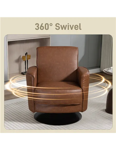 HOMCOM Upholstered Swivel Accent Chair with Thick Padding, Brown
