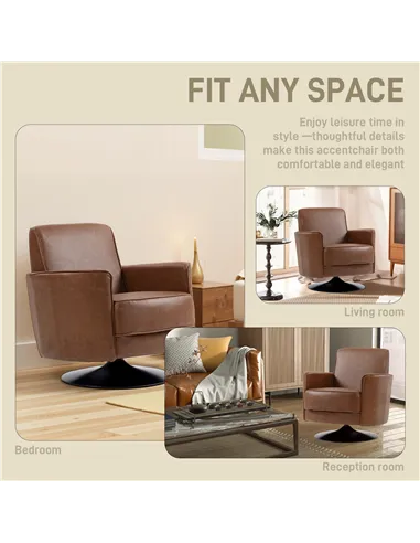 HOMCOM Upholstered Swivel Accent Chair with Thick Padding, Brown