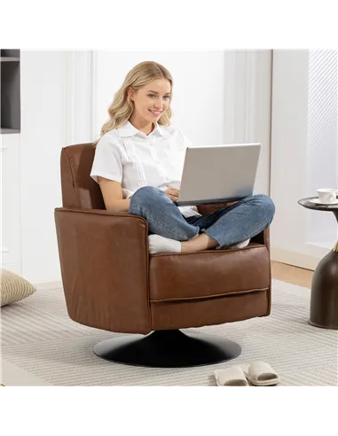 HOMCOM Upholstered Swivel Accent Chair with Thick Padding, Brown