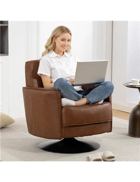 HOMCOM Upholstered Swivel Accent Chair with Thick Padding, Brown