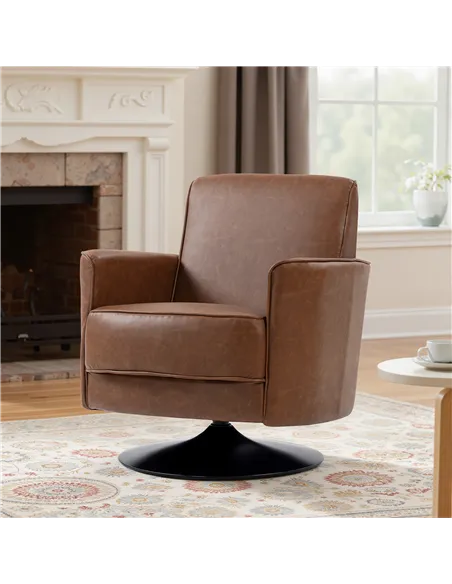 HOMCOM Upholstered Swivel Accent Chair with Thick Padding, Brown