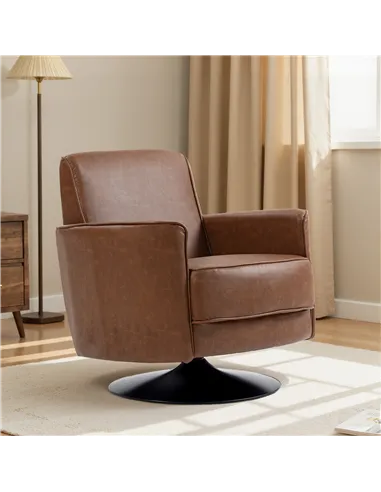 HOMCOM Upholstered Swivel Accent Chair with Thick Padding, Brown