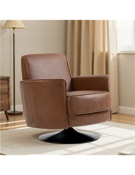 HOMCOM Upholstered Swivel Accent Chair with Thick Padding, Brown