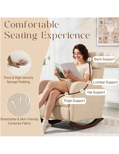 HOMCOM Corduroy Rocking Armchair - Beige