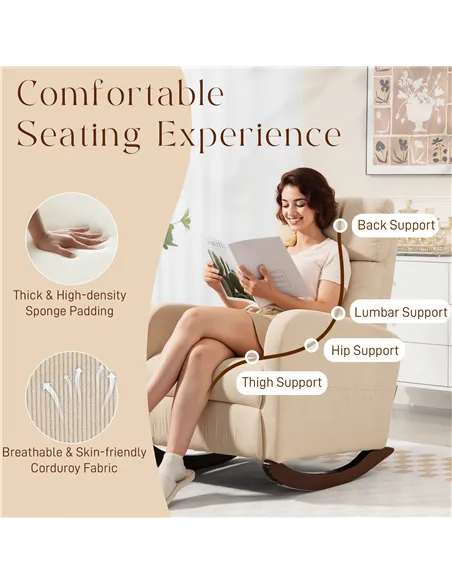 HOMCOM Corduroy Rocking Armchair - Beige