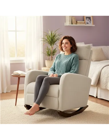 HOMCOM Corduroy Rocking Armchair - Beige