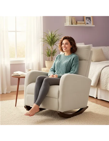 HOMCOM Corduroy Rocking Armchair - Beige