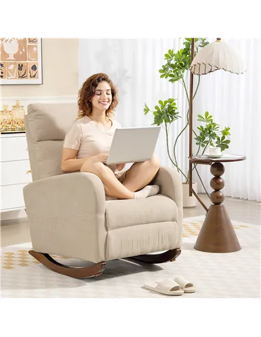 HOMCOM Corduroy Rocking Armchair - Beige