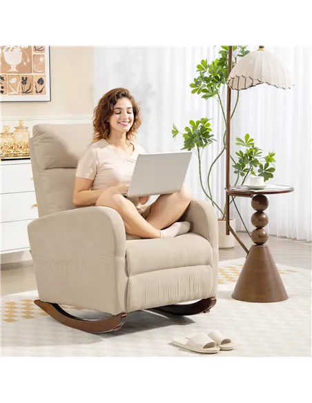 HOMCOM Corduroy Rocking Armchair - Beige