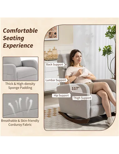 HOMCOM Corduroy Rocking Armchair - Grey